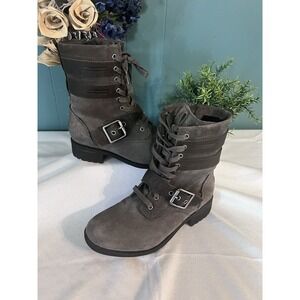UGG Boots Women 7. ZIA Moto Combat Waterproof Leather Buckle Gray Slate 1103571